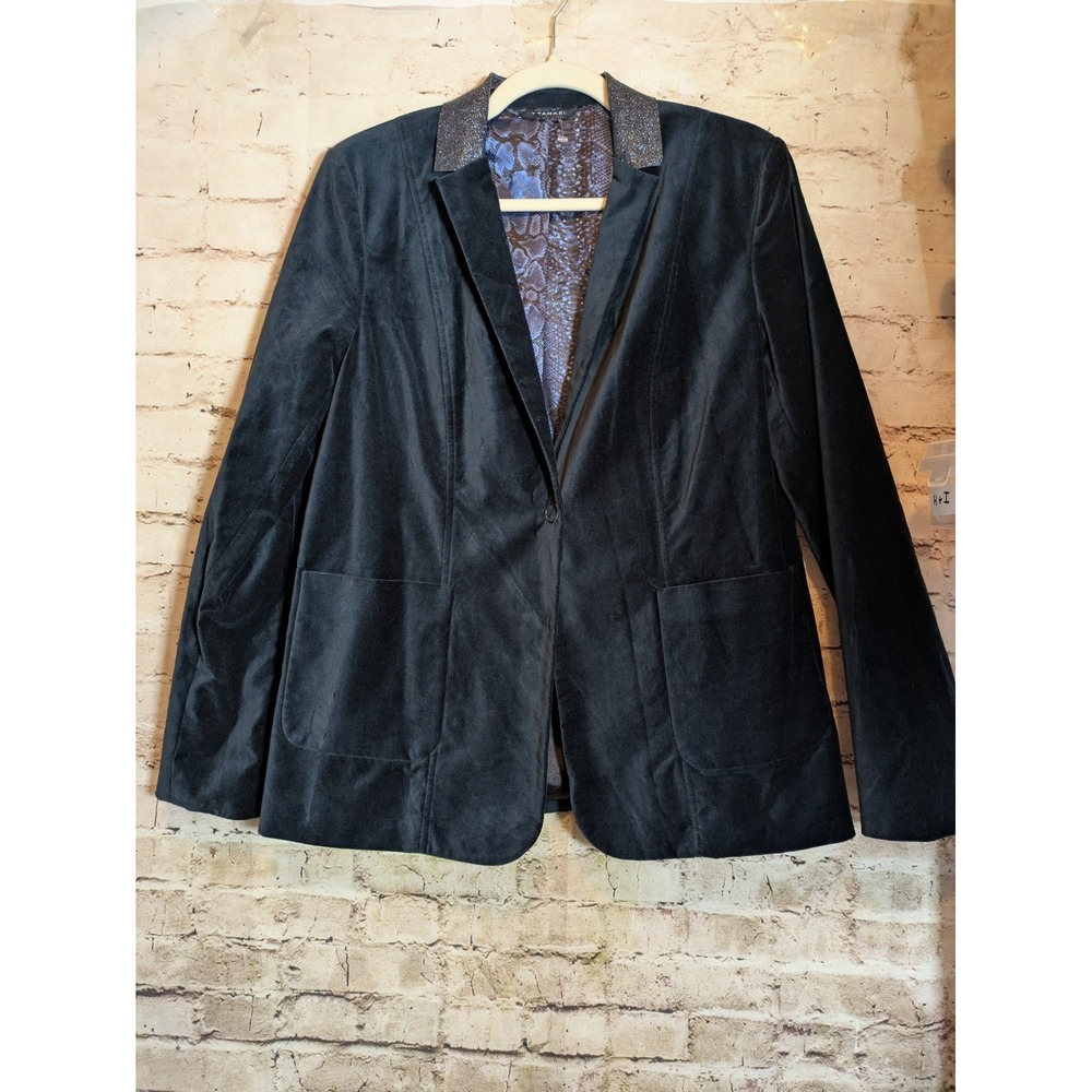 NEW $148 Tahari Wendy Jacket Women's 12 In True Navy Blazer One Button Velvet
